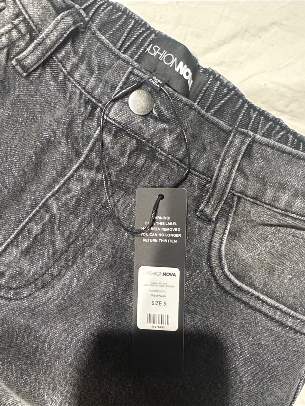 Fashion Nova Black Denim Wide-Leg Jeans with Leopard Panel - Picture 3 of 3
